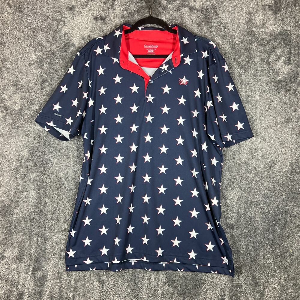 Good Good Golf Polo Shirt Mens Large Blue Star Pattern USA America Patriotic